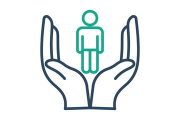 Humanitarian icon. line icon style. hand with people. icon related to donation and charity. donation elements vector illustration