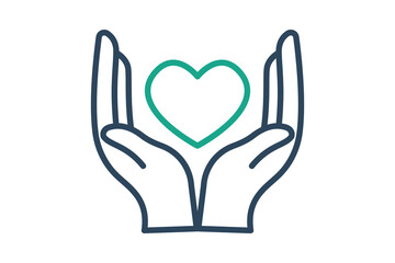 Charity icon. line icon style. hand with heart. icon related to donation and charity. donation elements vector illustration