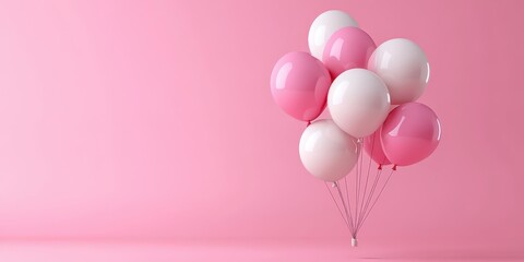 Realistic 3D Rendering of Pink and White Balloons on a Soft Pink Background Perfect for Celebrations and Holiday Decorations