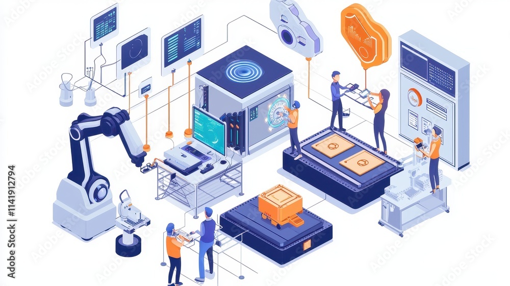 Poster advanced ai quality control solutions in modern factory setup with machines and technology