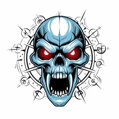 Glowing Eyed Skull with Symbolic Circular Design