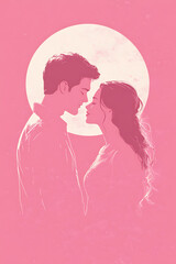 Minimalist illustration of a valentine day theme featuring a couple of man and a woman