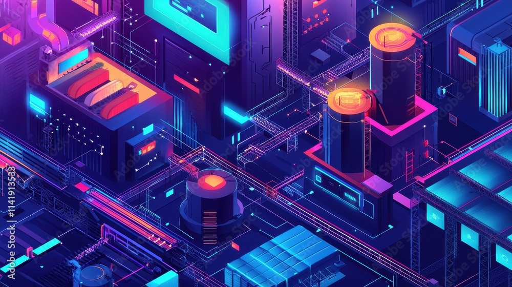 Poster futuristic smart factory integrating ai and iot devices for enhanced automation and efficiency