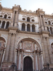 Elevation of cathedral of incarnation in Malaga city, Spain - vertical