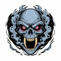Fototapeta premium Fierce demonic skull with sharp teeth and glowing eyes