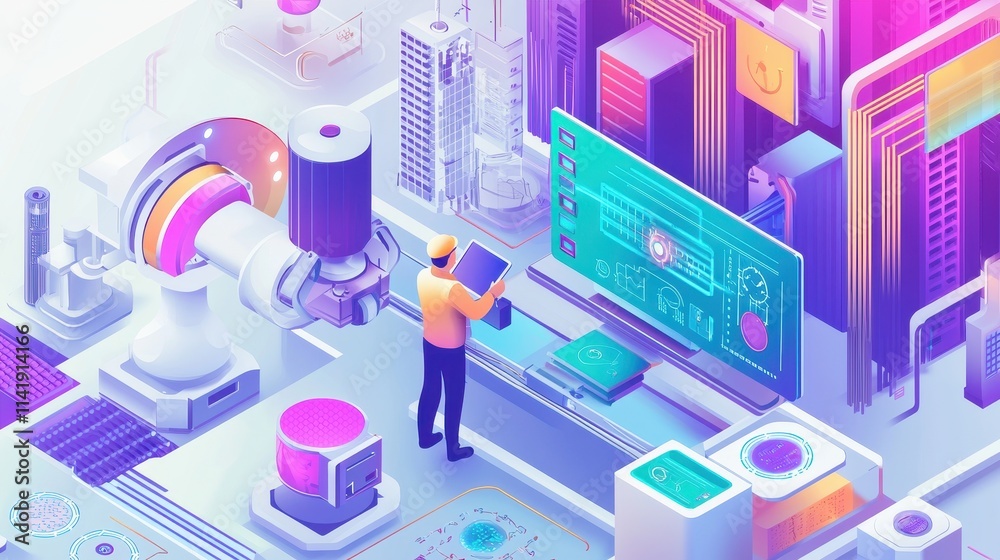 Poster worker using ai-powered iot devices for interaction in a modern smart workplace environment