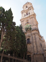 Scenic tower of cathedral in Malaga city in Spain - vertical
