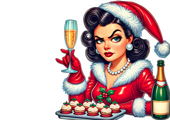 Grumpy housewife drinking champagne and making cupcakes