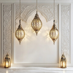 An Arabic lantern of Ramadan Kareem celebration with an illuminated background. Ai generative