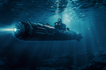 Obraz premium Beautiful large bathyscaphe floating in middle of ocean during exploration