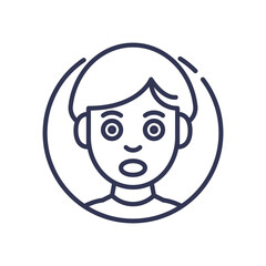 Line art of a surprised face, symbolizing curiosity and unexpected discovery.