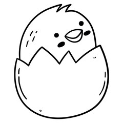 Hand drawn doodle chick hatch egg on white background.