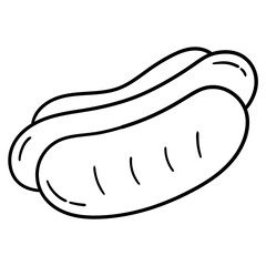 Hand drawn doodle hot dog on white background.