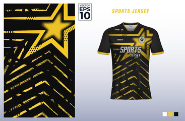 T-shirt sport jersey design template with star halftone and grunge line art pattern for gaming, e-sports, soccer, badminton, or volleyball. T shirt mockup for sport club. Vector Illustration