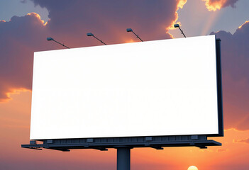 Blank Billboard at Night on a Rooftop with Sky Background.
