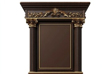Obraz premium luxury empty brown leaderboard with golden lines, large pillar and royal carvings on white background 