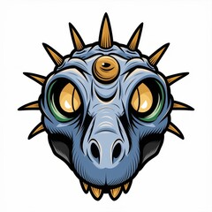 Fototapeta premium Three Eyed Spiked Reptilian Creature Head
