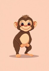 Obraz premium Adorable Monkey Cartoon Flashcards Clipart Isolated on Soft Vibrant Color Background. Suitable for animal flashcard, alphabet flashcards, Montessori Flashcards