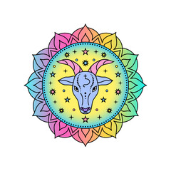 Capricorn Zodiac Sign in colorful palette on white background.