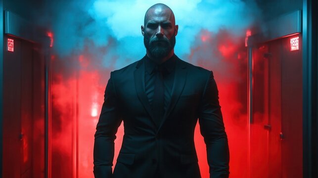 Confident man in suit with dramatic lighting. - Powered by Adobe