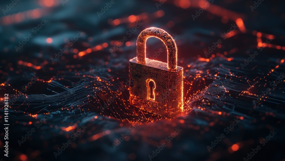 Aufkleber glowing padlock on circuit board with digital lights.