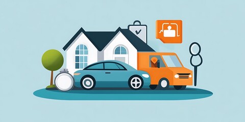 Insurance coverage concept with icons of home, car, and health 