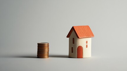 Stack of coins beside a small house model, showing financial growth 