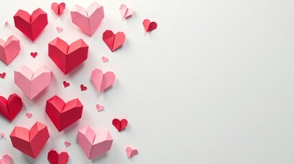 A Festive Collection of Pink and Red Paper Hearts Arranged on a White Background