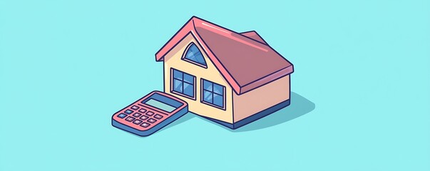 Simple flat design of a house with a calculator beside it, symbolizing loan calculations 