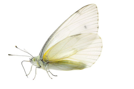 Beautiful Cabbage White Butterfly in Natural Pose Isolated on Transparent Background