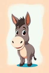 Obraz premium Adorable Wild Donkey Cartoon Flashcards Clipart Isolated on Soft Vibrant Color Background. Suitable for animal flashcard, alphabet flashcards, Montessori Flashcards