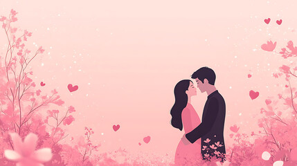 Minimalist illustration of a valentine day theme featuring a couple of man and a woman