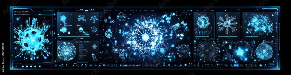 Aufkleber Sci-fi interface with blue light graphics of snowflakes and virus.