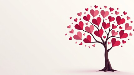 Naklejka premium A whimsical illustration of a tree adorned with numerous pink and red hearts, symbolizing affection and love