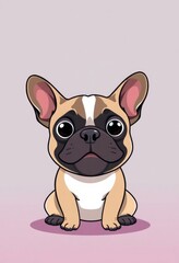 Obraz premium Adorable French Bulldog Dog Cartoon Flashcards Clipart Isolated on Soft Vibrant Color Background. Suitable for animal flashcard, alphabet flashcards, Montessori Flashcards