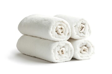 Rolled up towels in a stack isolated on white