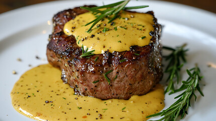 Juicy beef tenderloin with pepper sauce
