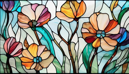 Colorful stained glass flowers as a background. 