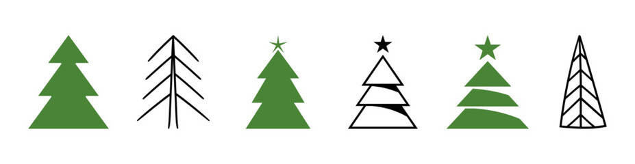 Christmas tree shapes icon set, Christmas tree line art symbols, vector illustration.