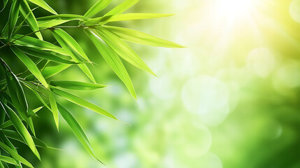 Bamboo leaves swaying under sunlight
