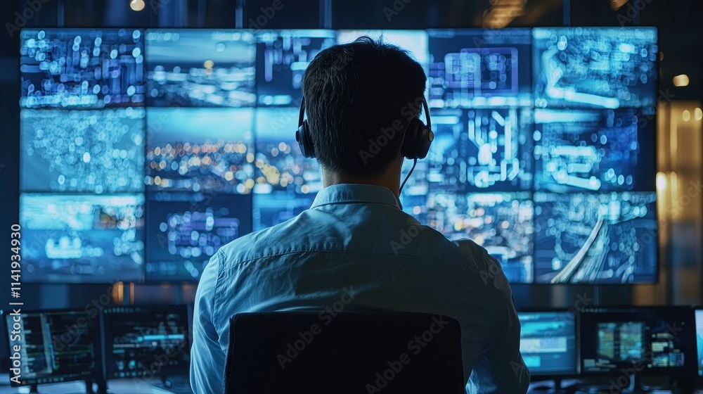 Poster professional monitoring of iot devices in a digital control room setting with multiple screens