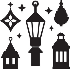 lantern icons vector of silhouettes 