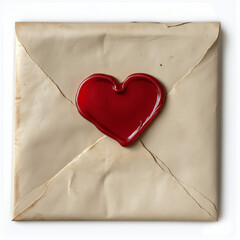 Vintage Envelope with Red Heart Wax Seal