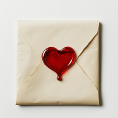 Red Heart Wax Seal on Beige Envelope