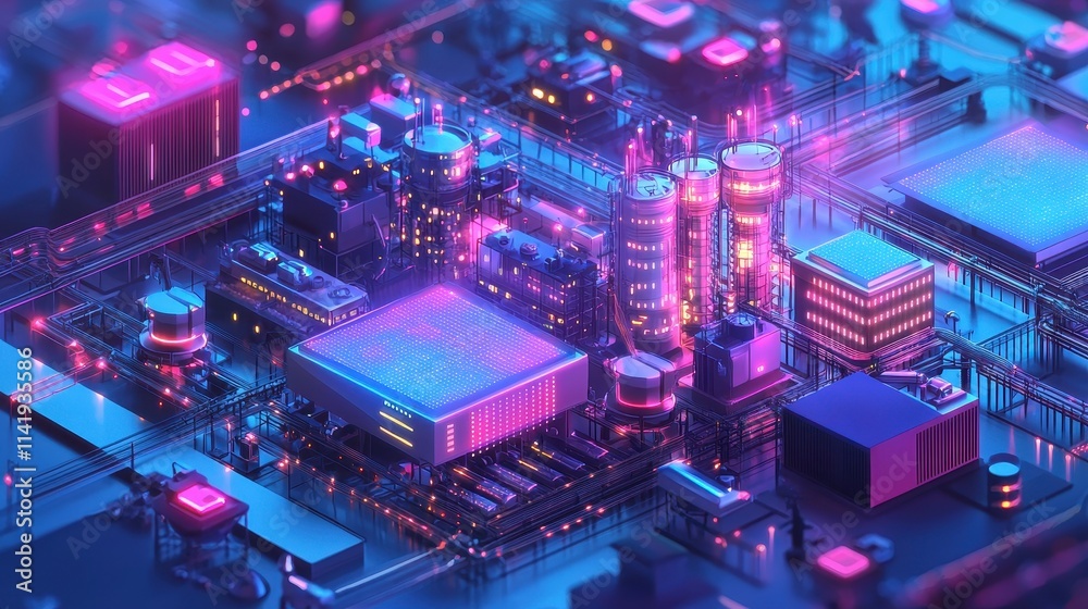 Poster futuristic smart factory utilizing ai technology for energy monitoring and efficient resource manage