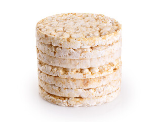 Puffed rice cakes isolated on white background. With clipping path.