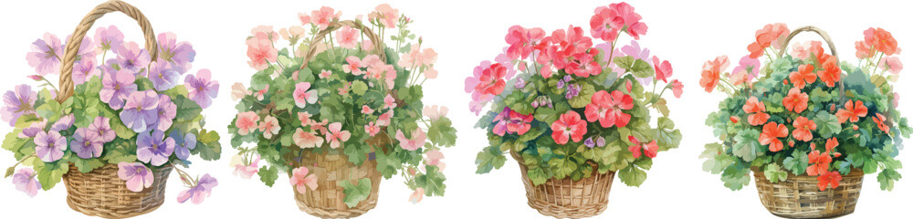 geranium basket watercolor clipart