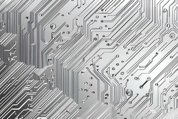 Close-up of a reflective metallic circuit board showcasing intricate patterns and electronic connections, symbolizing technology, innovation, and futuristic design.