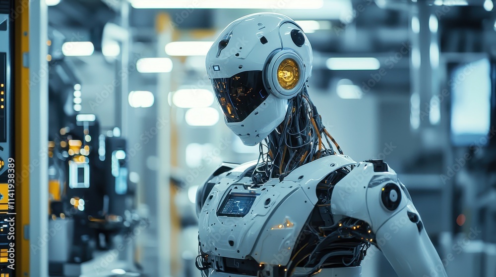 Poster industrial robot performing precise tasks in modern factory setting with advanced technology and aut
