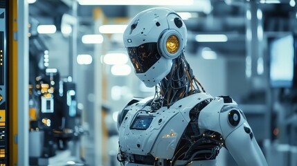 Fototapeta premium Industrial Robot Performing Precise Tasks in Modern Factory Setting with Advanced Technology and Automation